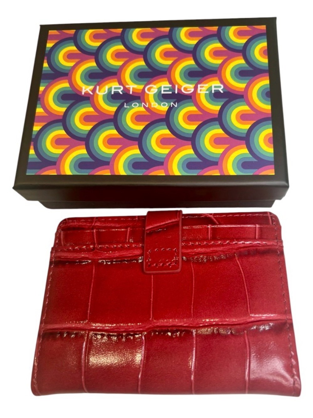 Kurt Geiger Red Croc-Embossed Leather Card Holder - Picture 3 of 3